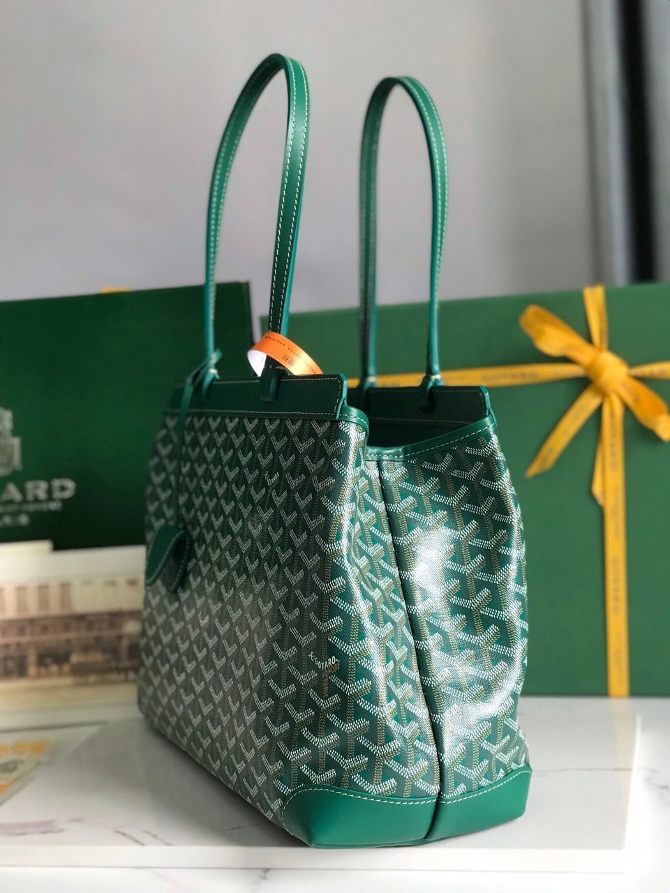 Goyard Bellechasse Biaude Pm Bag 36cm Green Goyardine Canvas And Calfskin Trim view 6