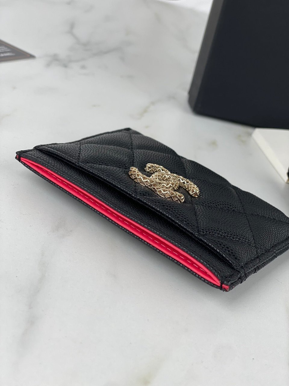Chanel Card Holder 19.5 Black Grained Calfskin Gold Icon view 8
