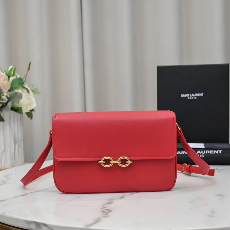 Saint Laurent Le Maillon Satchel In Smooth Leather Red view 10