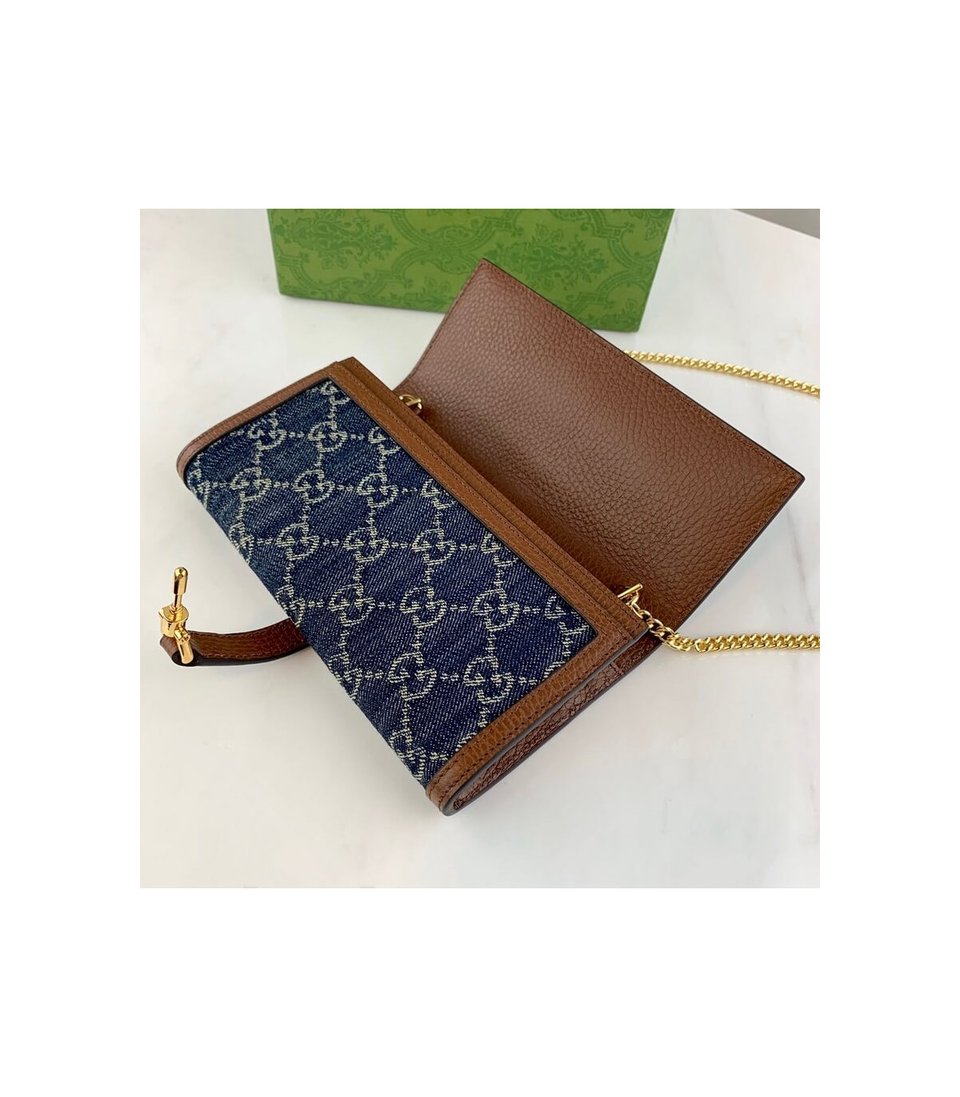 Gucci Jackie 1961 Chain Wallet in Blue Denim 19cm view 11