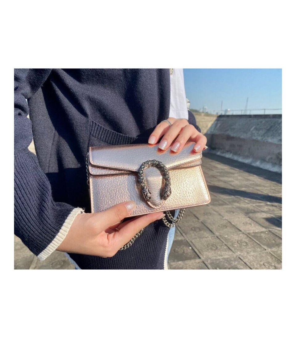 Gucci Dionysus Small Shoulder Bag in Rose Gold Lame Leather view 3