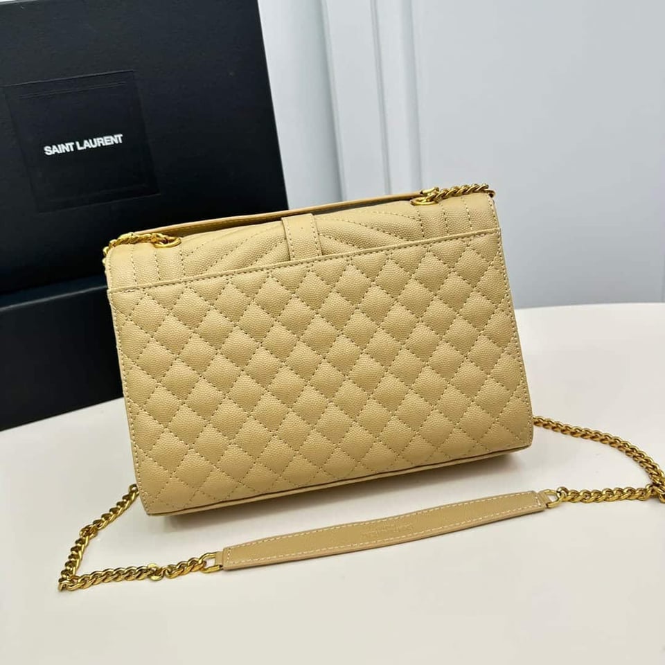 Saint Laurent Envelope Medium Chain Bag In Mix Matelasse Grain De Poudre Embossed Beige 24Cm view 5