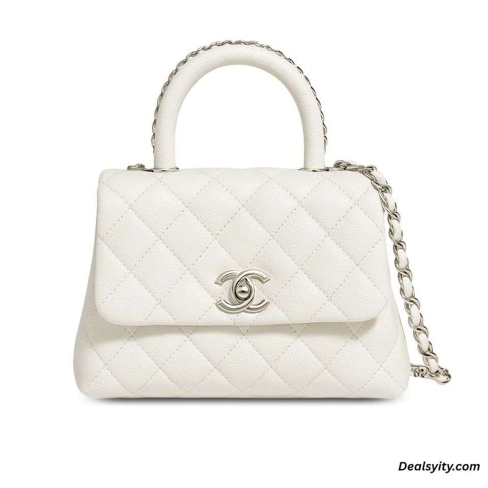 Chanel Coco Classic Flap Bag 24cm/9.4in Caviar Leather Silver Hardware – White. view 2