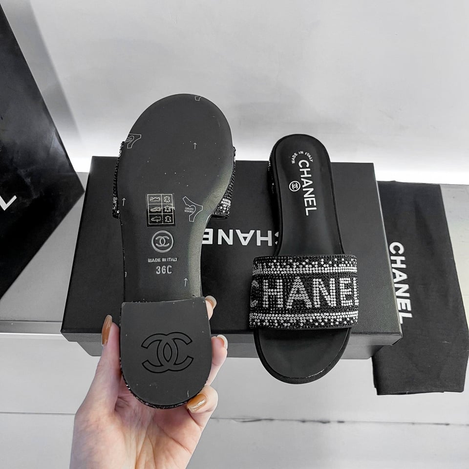 Chanel 24P Beaded Diamond Slippers Black view 5