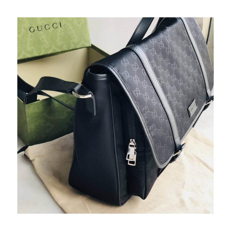 Gucci GG Guccissima Black Medium Nylon Messenger Bag 510334 view 7