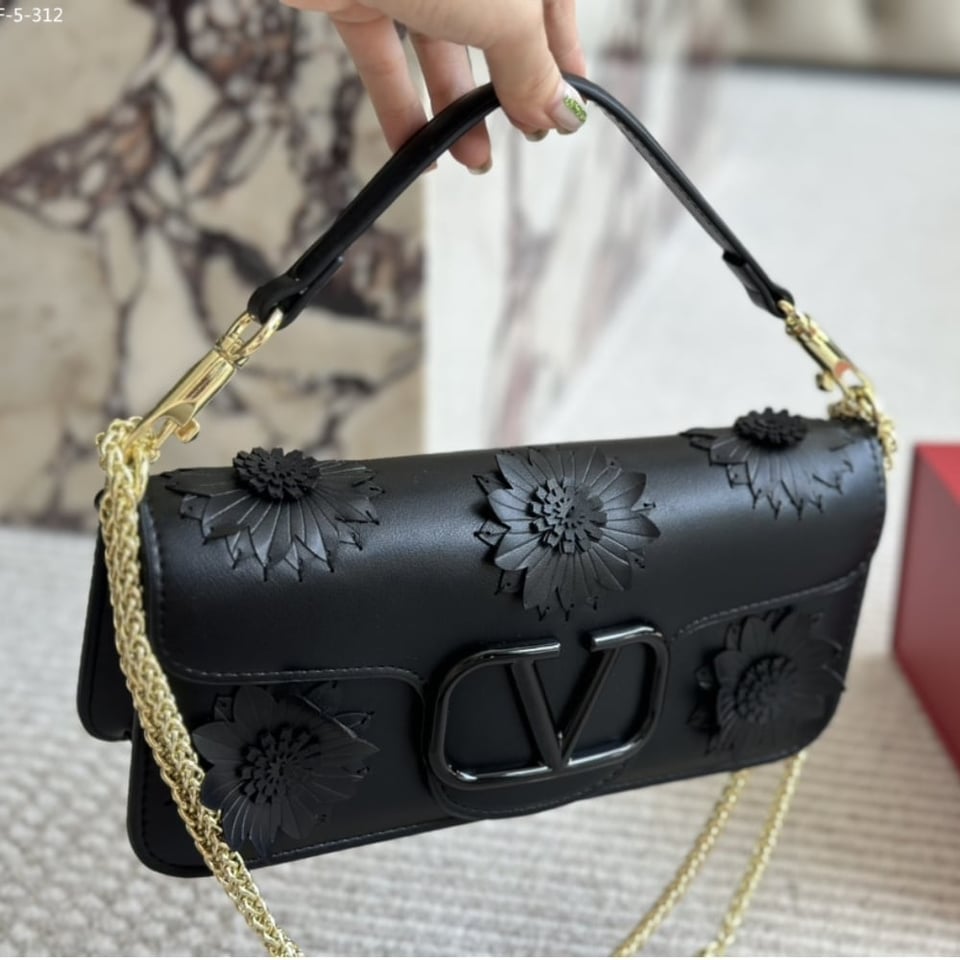 Valentino Garavani Loco Flower Applique Shoulder Bag Black 26Cm view 3