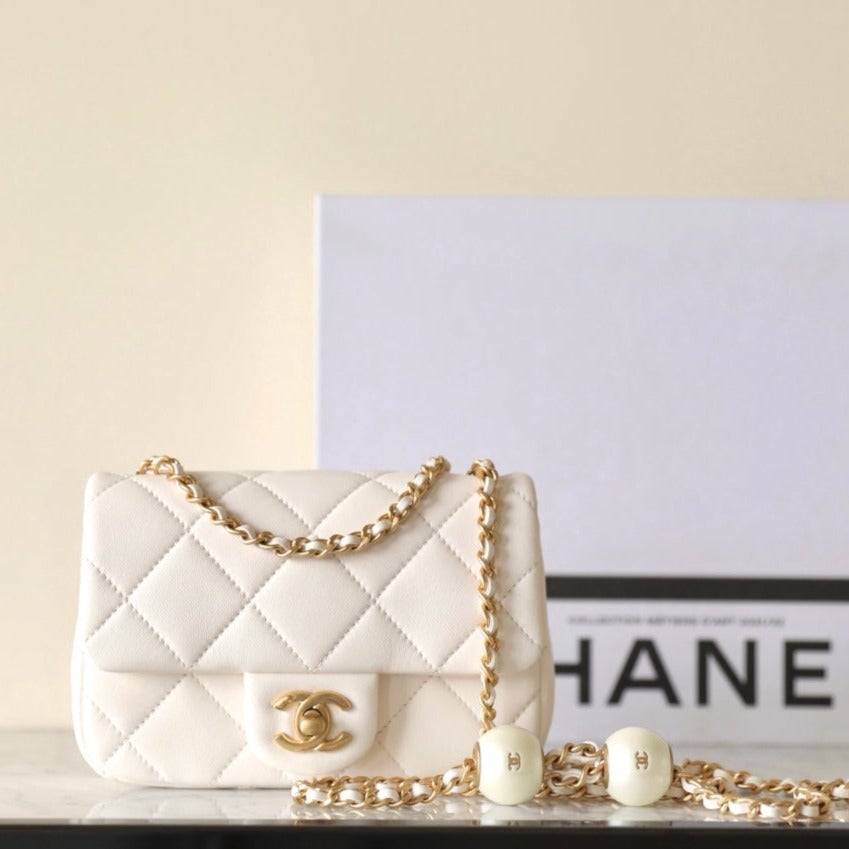 Chanel 24S Mini Flap Bag 17Cm White Lambskin Pearl Ball view 2