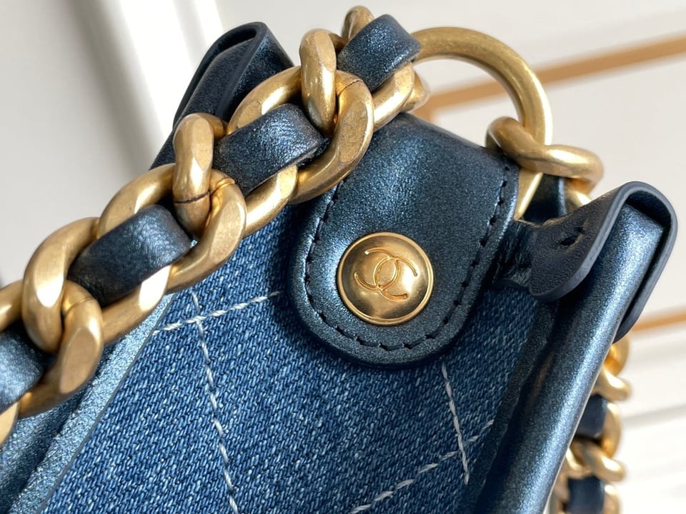 Chanel 24S 24Cm Hobo Bag Blue Denim Gold Hardware view 3