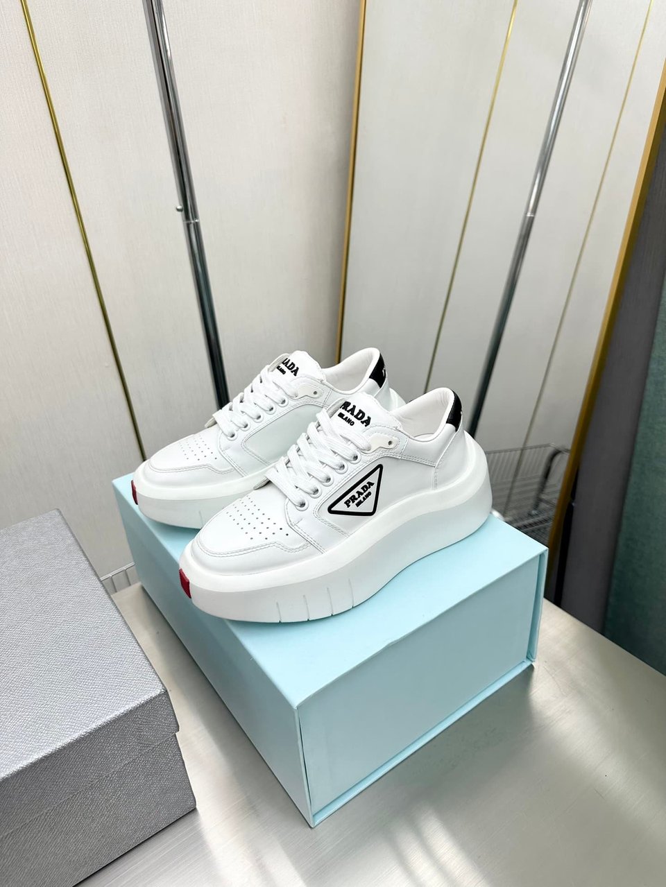 Prada Leather Platform Sneakers White view 5
