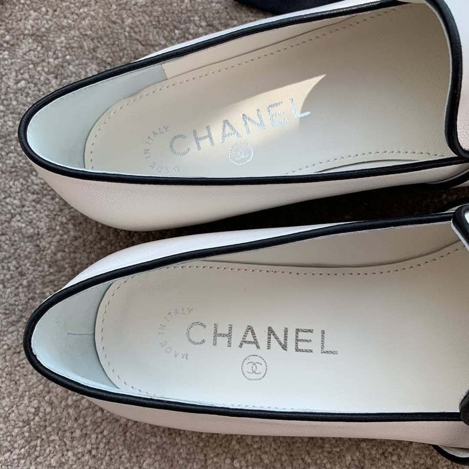 Chanel Leather Cc Cap Toe Slip On Loafers White view 4