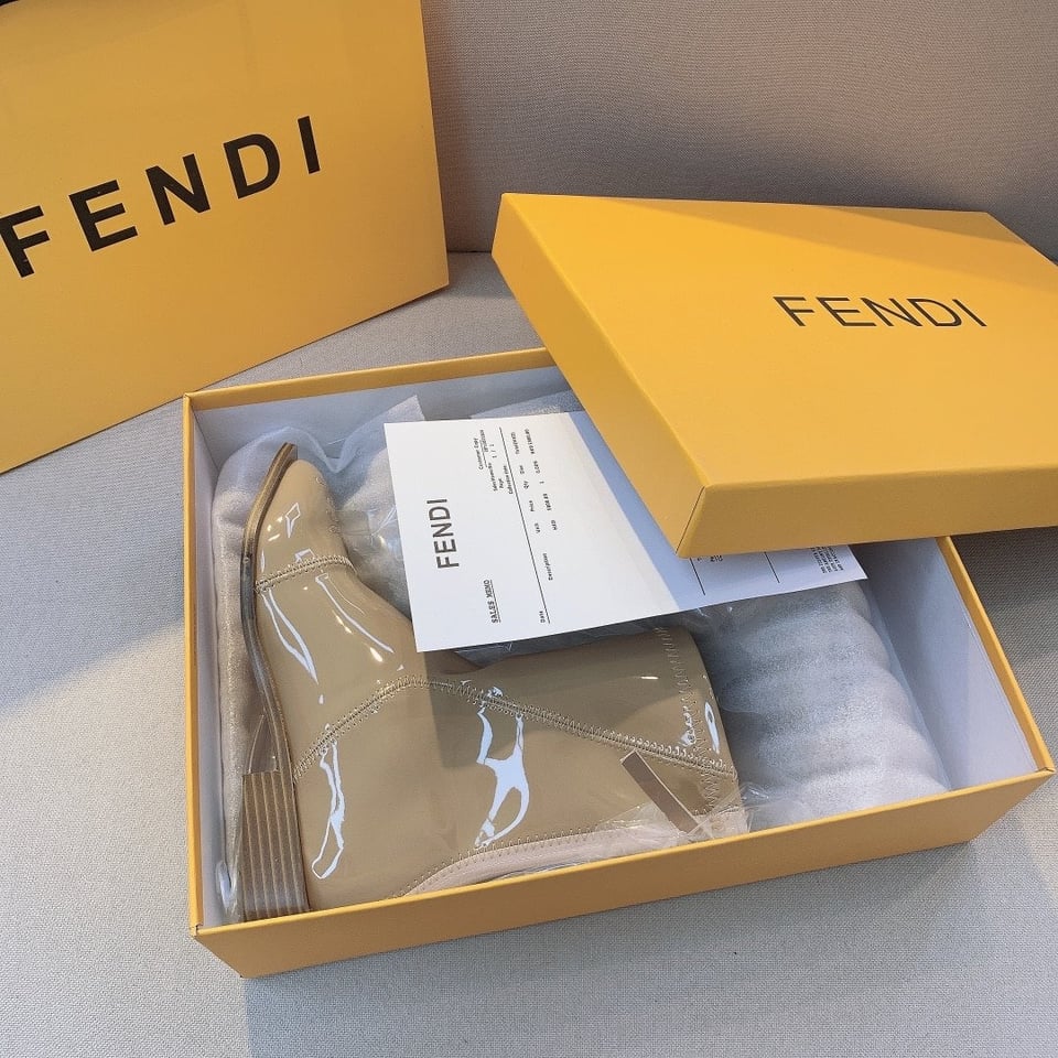 Fendi Buckle Boots Square Heel Light Brown view 3