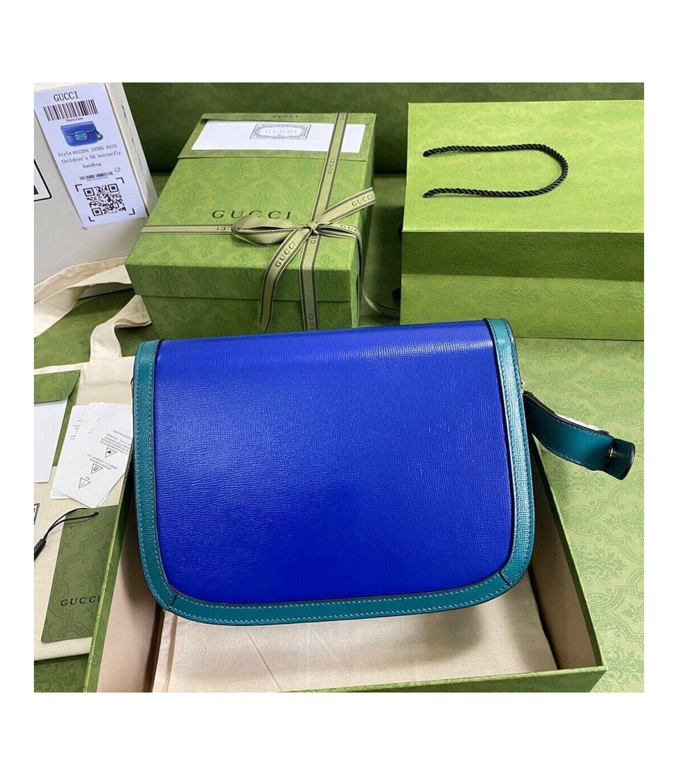 Gucci Horsebit 1955 Small Shoulder Bag Blue and Green Leather view 6