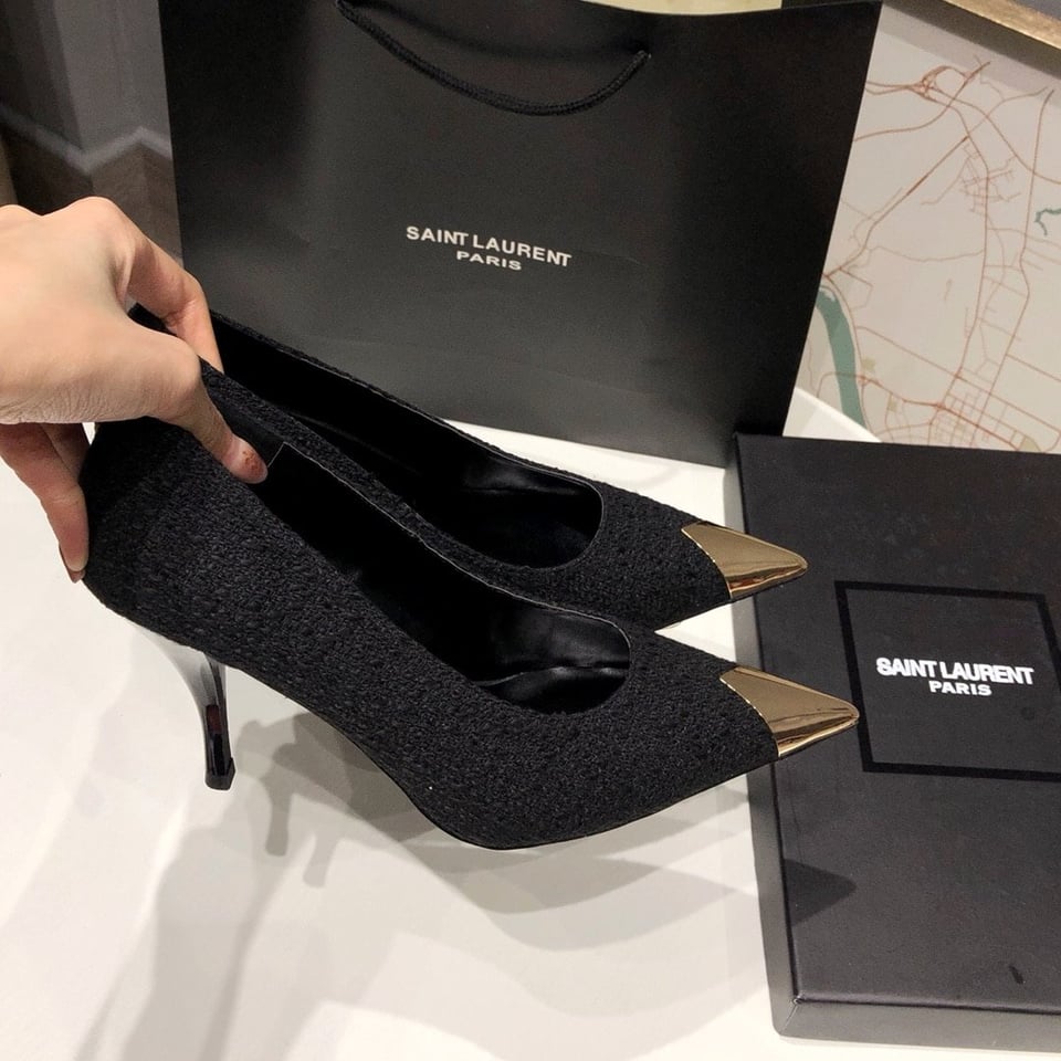 Saint Laurent Vesper Leather Trimmed Boucl? Pumps Black view 10