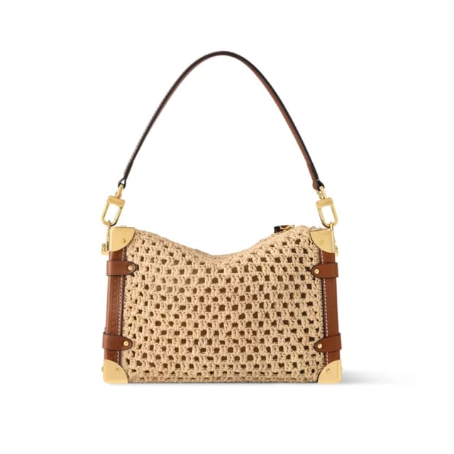 Louis Vuitton MM Side Trunk Bag 23.5cm/9.3in Natural Color/Brown Raffia Cloud M14405