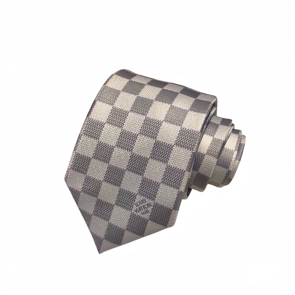 Louis Vuitton Damier Grey – White Canvas Tie For Men