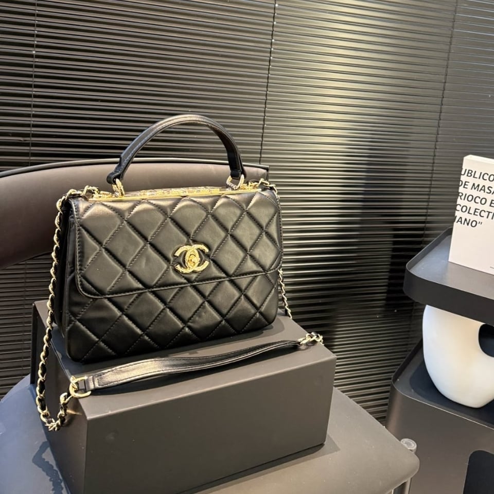 Chanel Flap Bag With Top Handle Black 25Cm/9.8in view 3