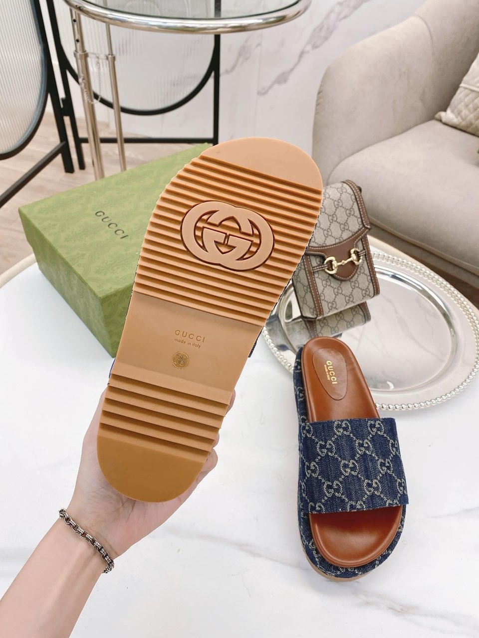 Gucci Women’S Platform Slide Sandal Blue ?623212 2Kq00 4402 view 6