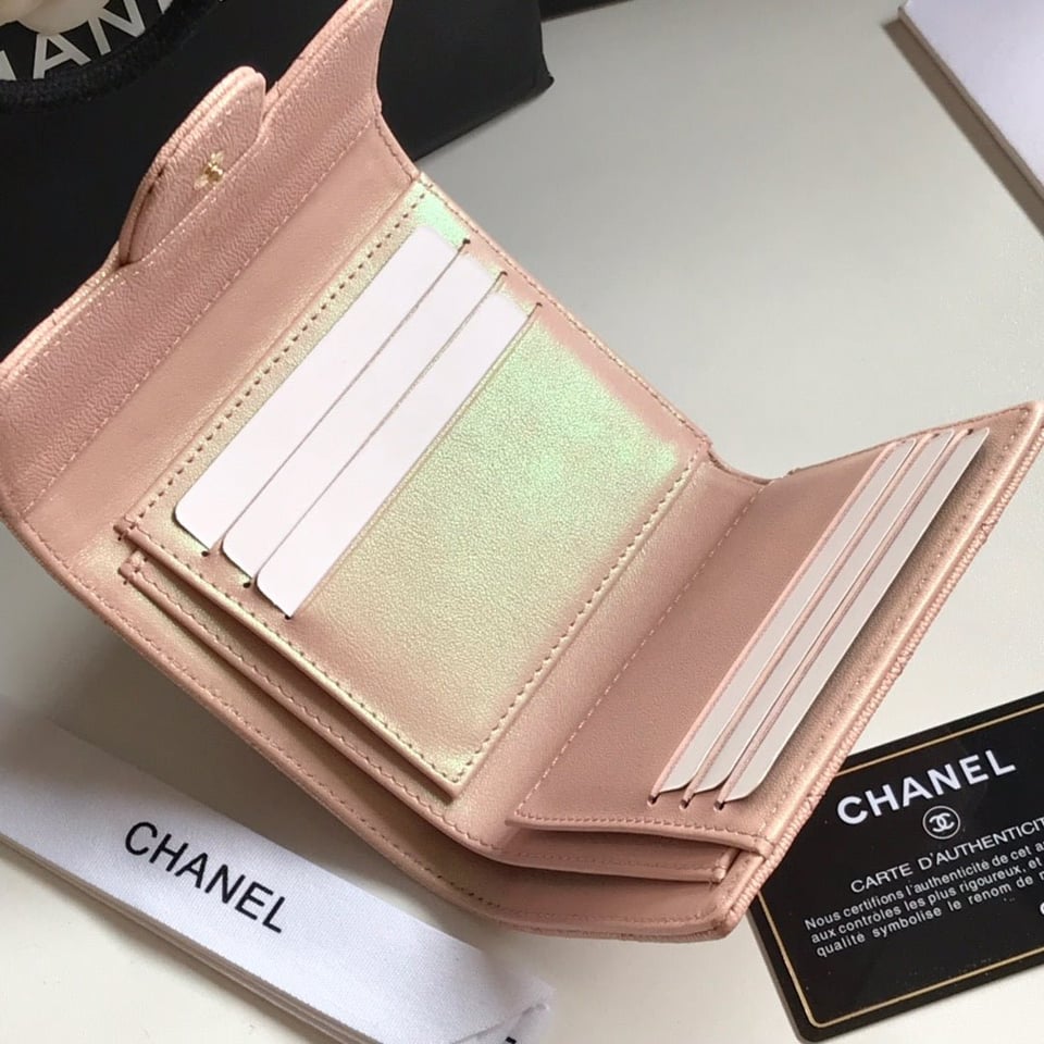 Chanel Flap Card Holder 11.5 Pale Pink Grained Calfskin Gold Icon view 5