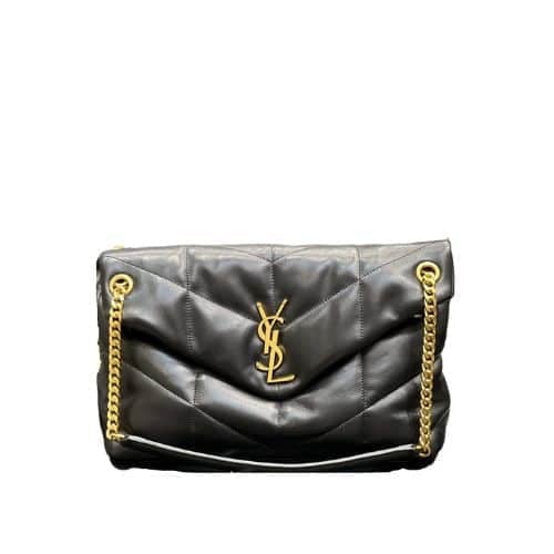 Saint Laurent Puffer Medium Chain Bag In Quilted Gold Toned Metal view 2