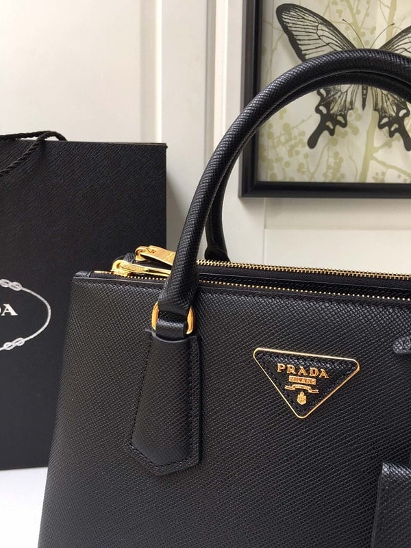 Prada Large Galleria Saffiano Leather Bag In Black view 5