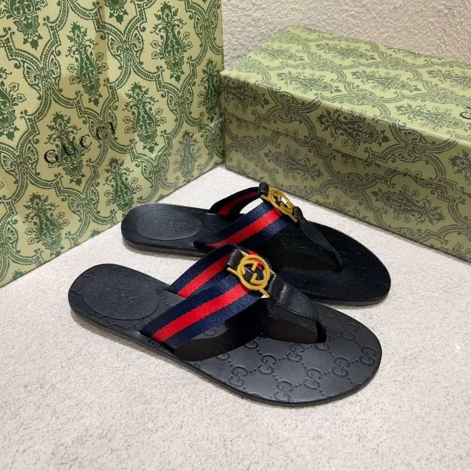 Gucci Double G Thong Leather Navy Blue 0B7N0 7100 view 4