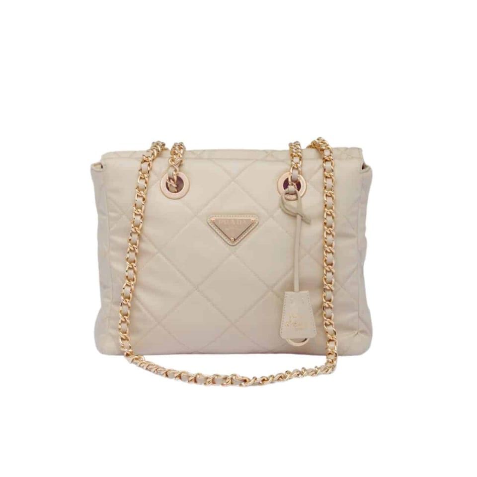 Prada Re Edition 1995 Chaîne Re Nylon Tote Bag Beige 27Cm