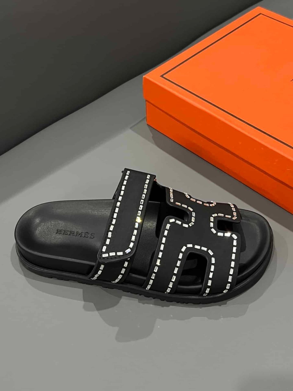 Hermes Chypre Sandal Suede Crystal Black view 5