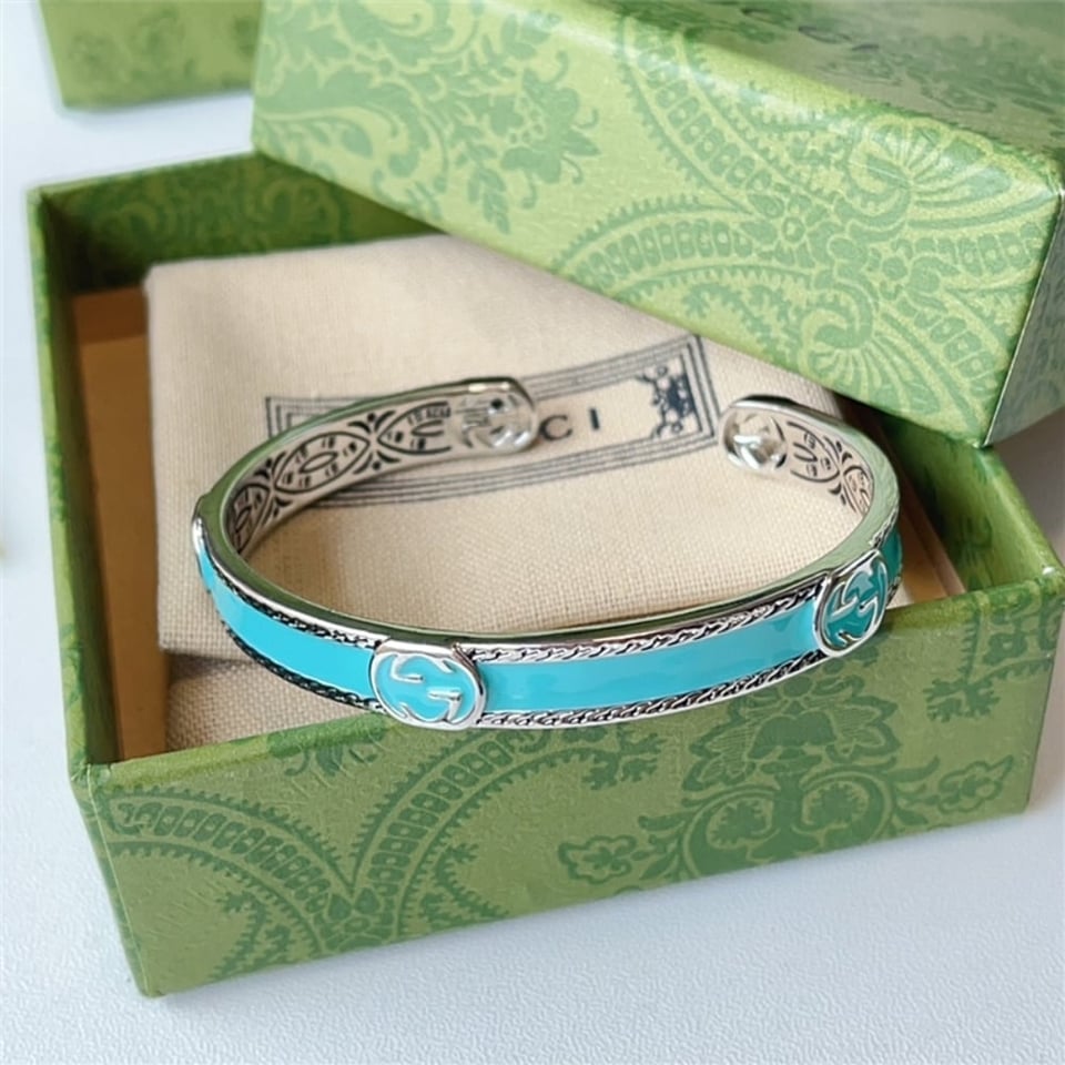 Gucci Cuff Bracelet Interlocking Gg Sterling Silver Turquoise Enamel view 2
