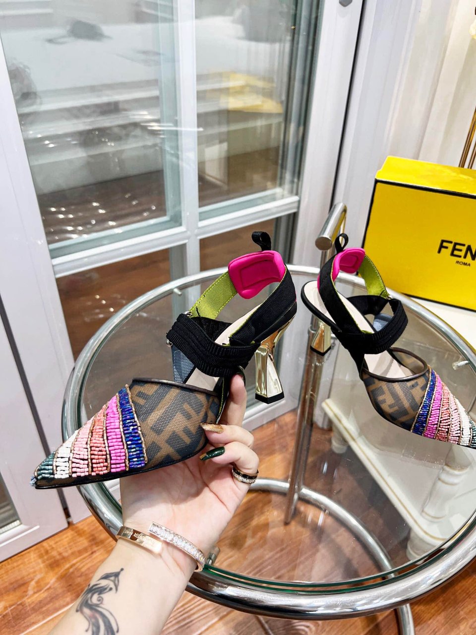 Fendi Colibri 85Mm Beaded Slingback Pumps Rainbow 8J8143Ai1E view 4