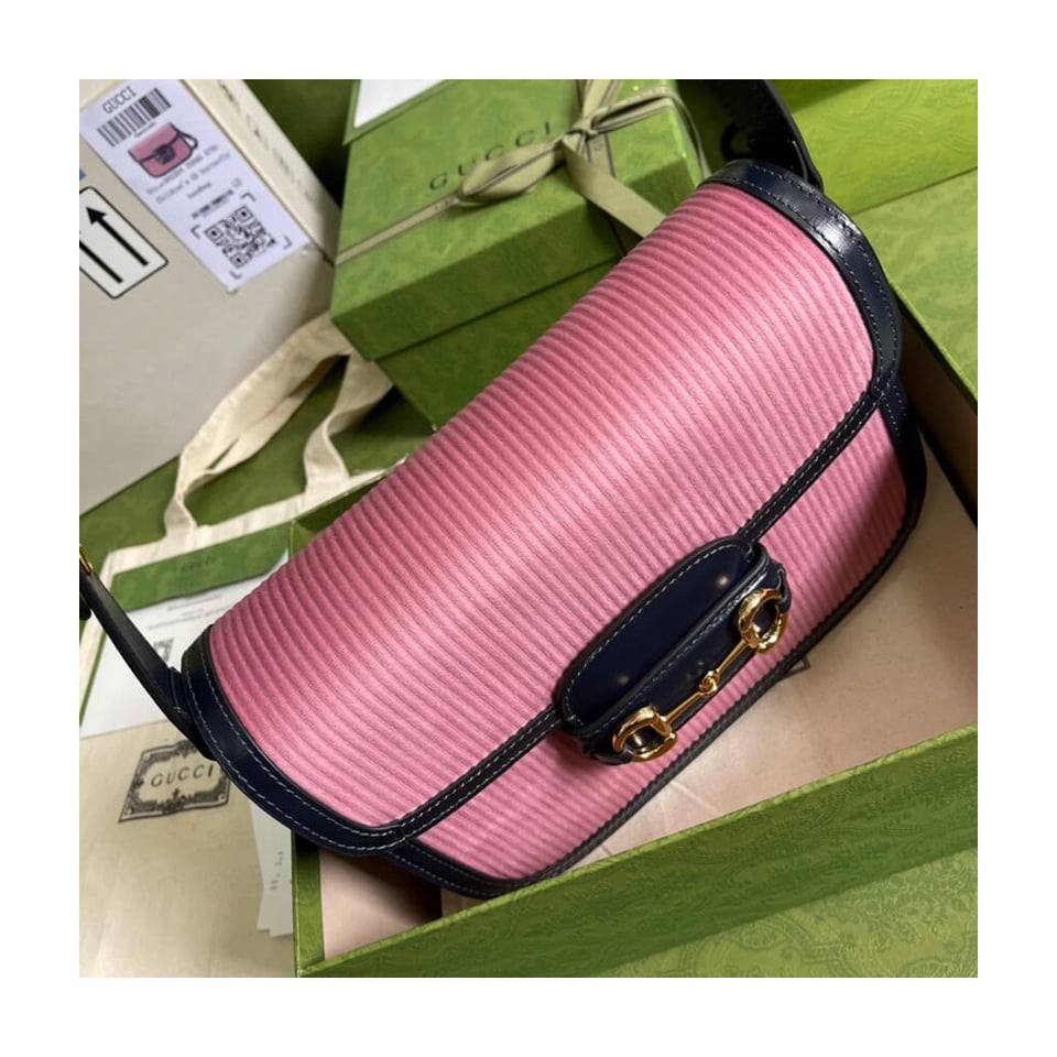 Gucci Horsebit 1955 Small Bag Pink Corduroy view 10