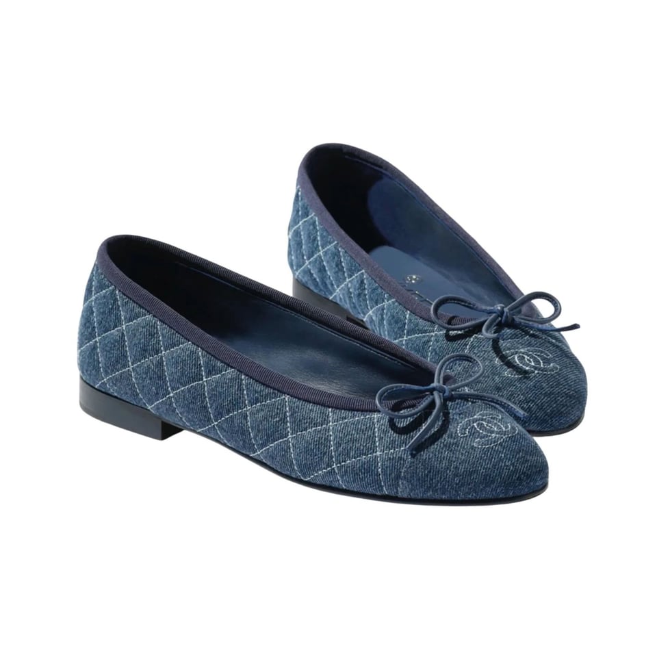 Chanel Quilted Denim Ballerina Flats Blue Denim G02819