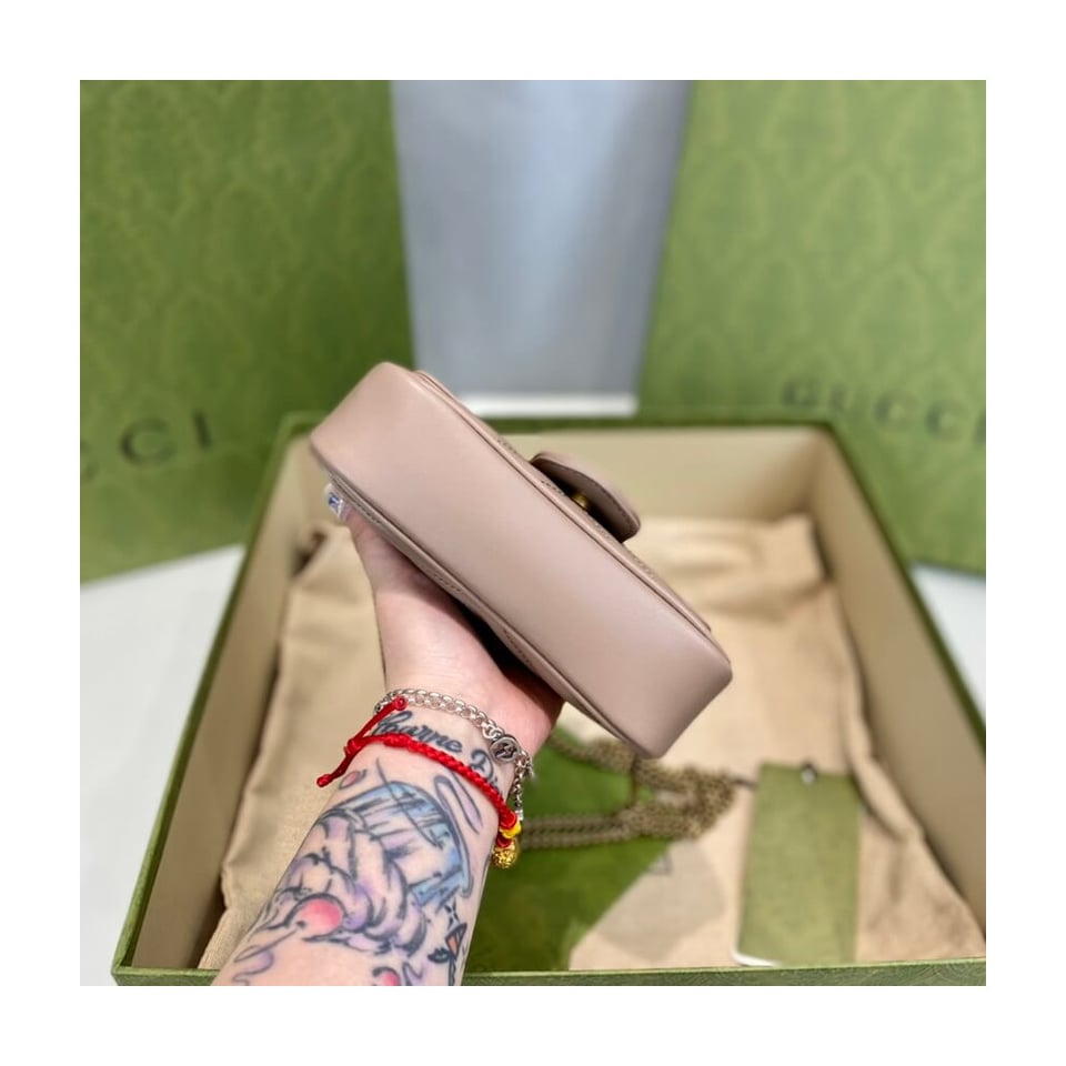 Gucci GG Marmont Matelasse Chevron Leather Super Mini Bag Nude Pink view 12