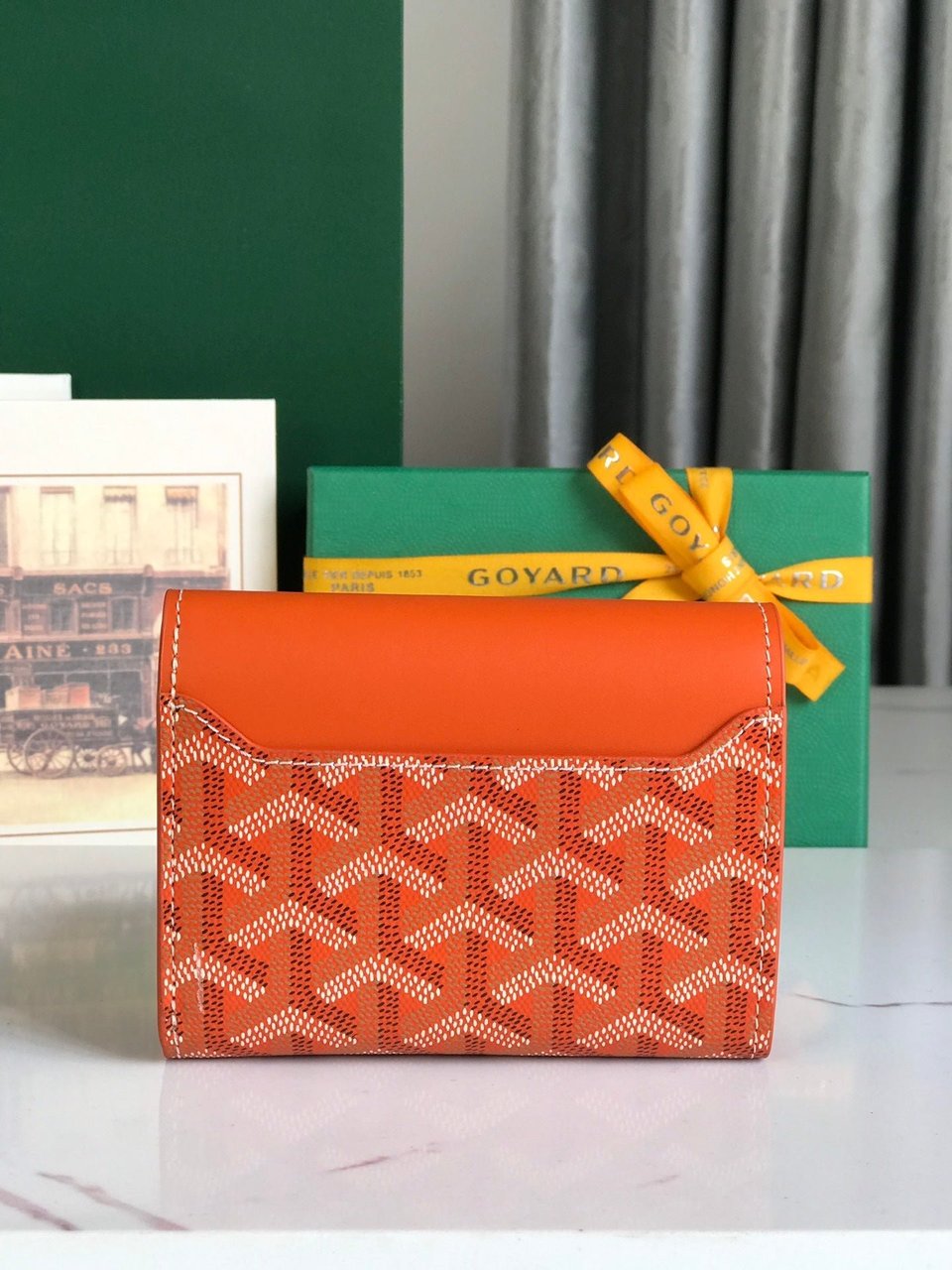 Goyard Saint-Gabriel Wallet 12 Cm Orange Calfskin And Goyardine Canvas 12cm view 4