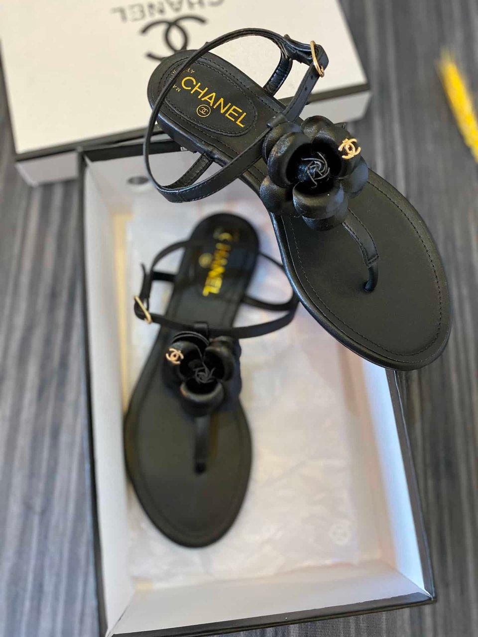Chanel Jelly Black Rubber Camellia Sandals Black view 3