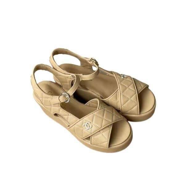 Chanel Quilted Sandals Beige G39918 view 2