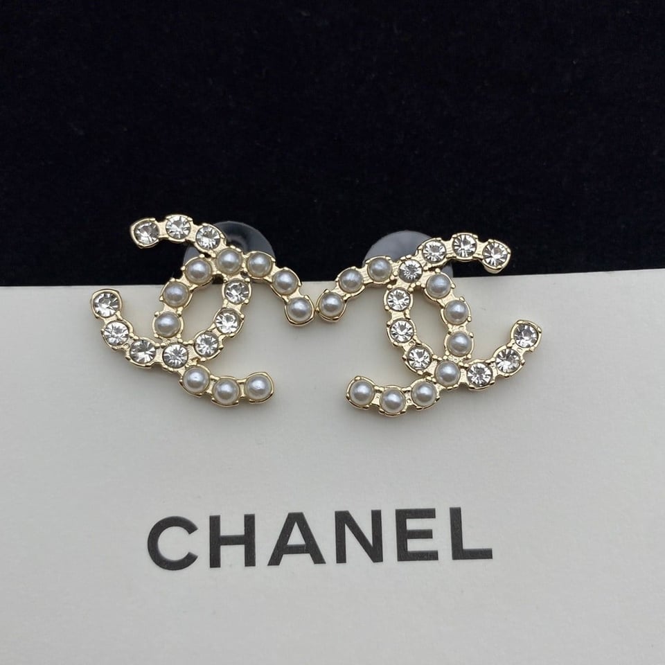 Chanel Cc Crystal Pearl Silver Earrings view 5
