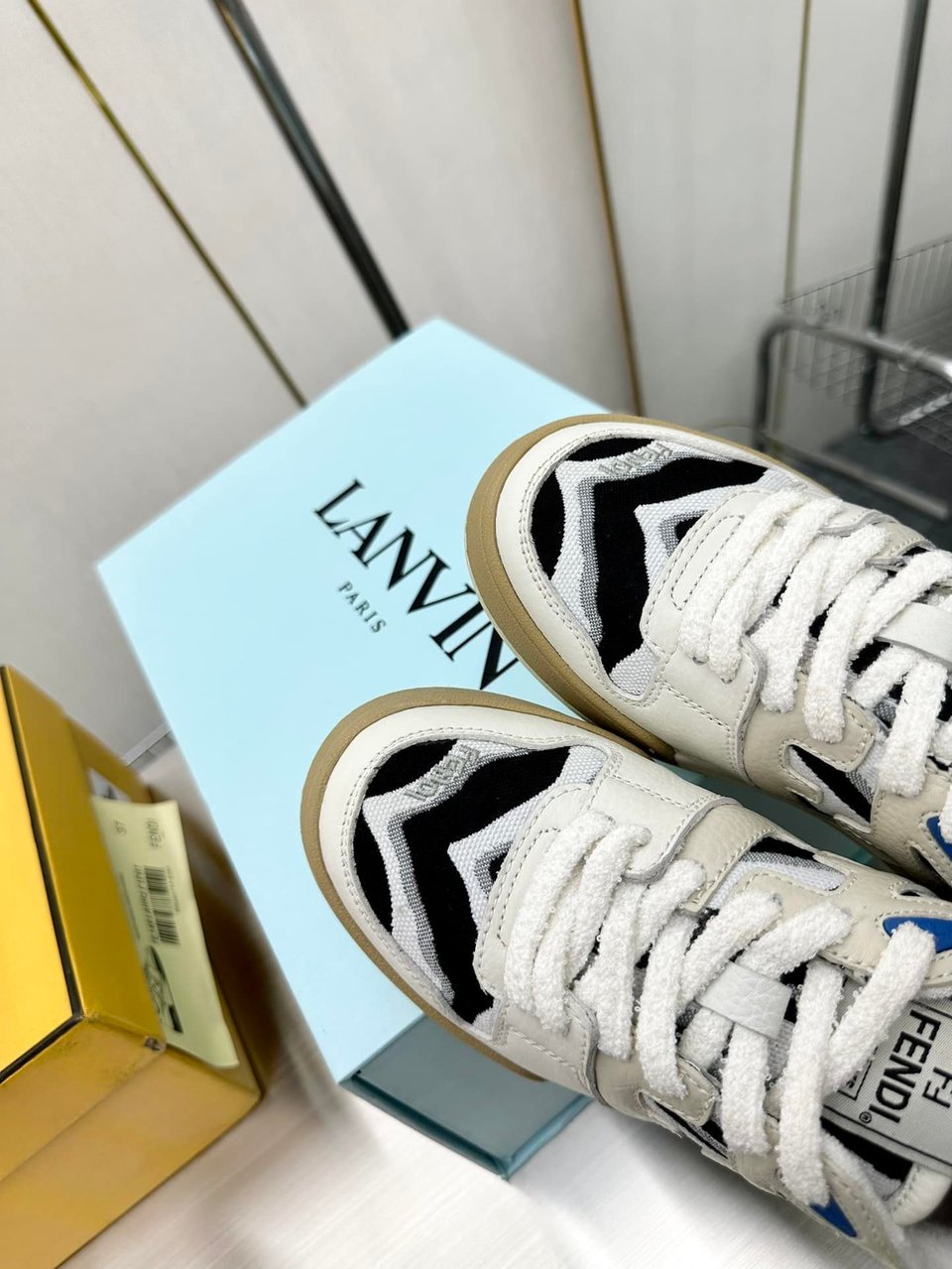 Fendi Match Leather Low Tops White And Black view 6