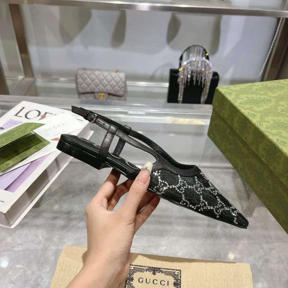 Gucci Gg Embellished Slingback Flats Black view 5