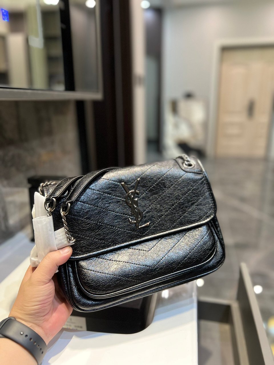 Saint Laurent Niki Baby Chain Bag In Black view 6