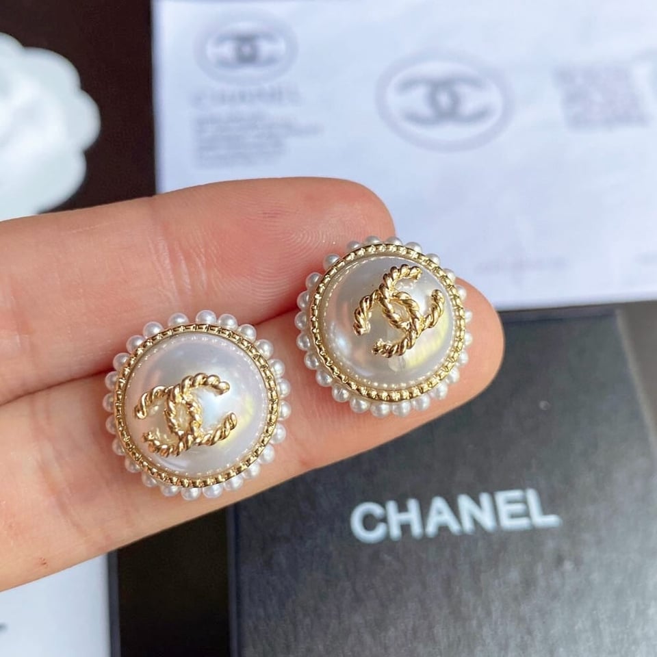 Chanel Button Pearl Earrings view 2