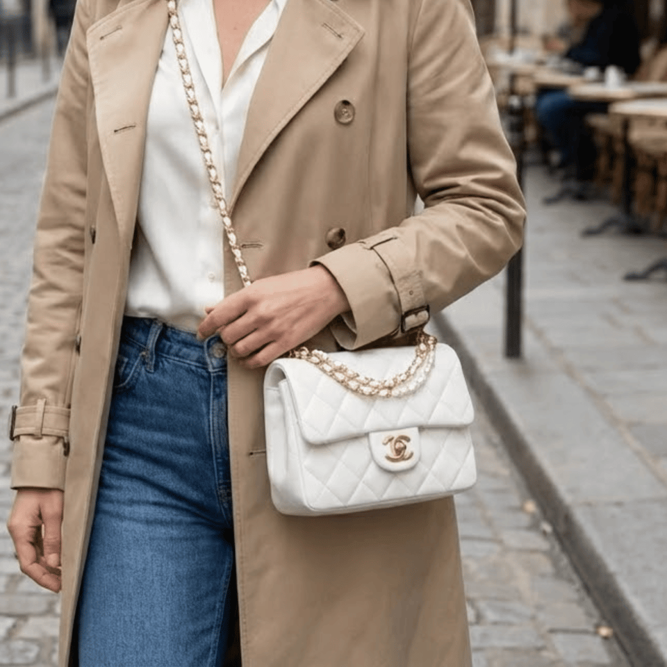Chanel Mini Flap White Bag 22cm/8.9in view 3