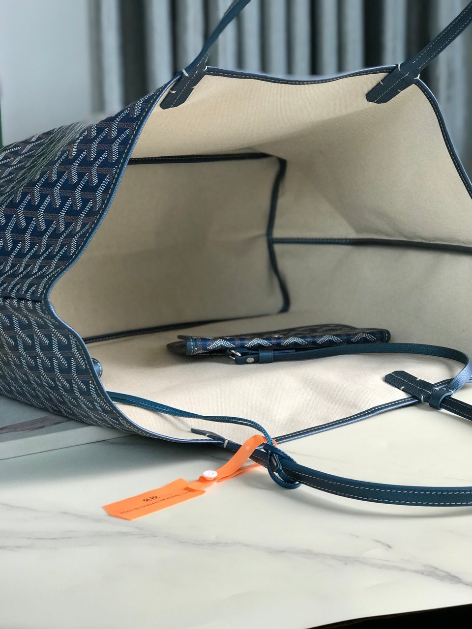 Goyard Saint Louis Gm Bag 40Cm Deep Blue Canvas Chevroches Calfskin view 5