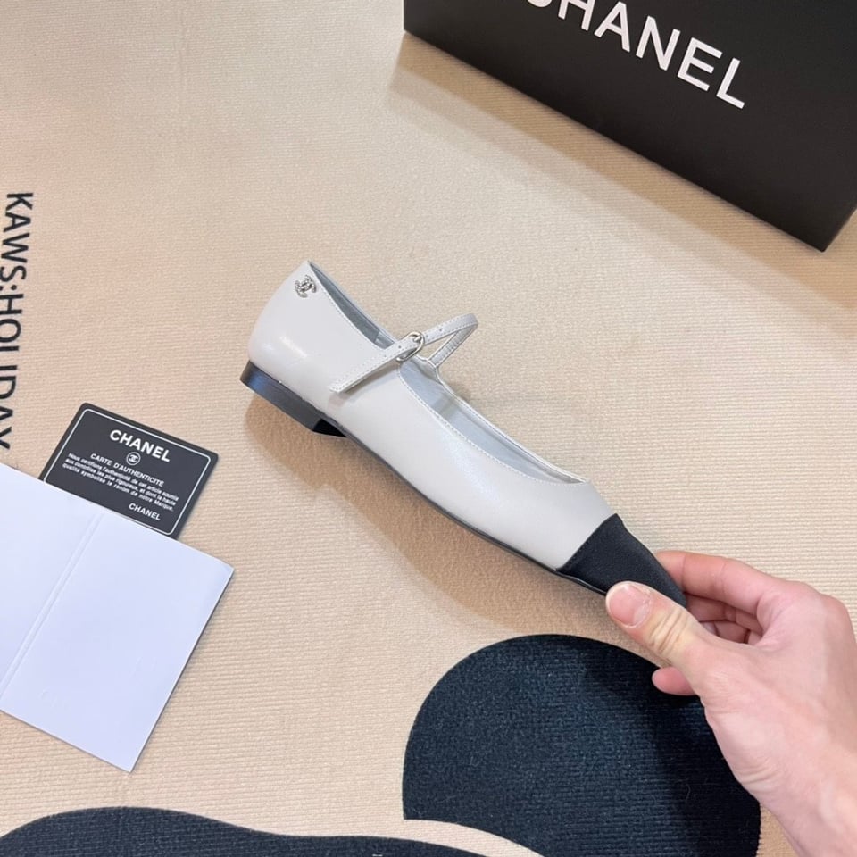 Chanel Square Toe Ballet Flats Black White view 7
