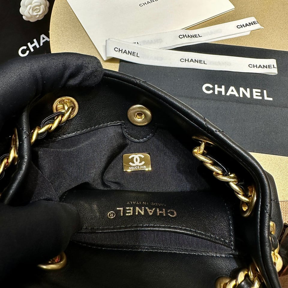 Chanel Small Backpack in Black Calfskin view 13