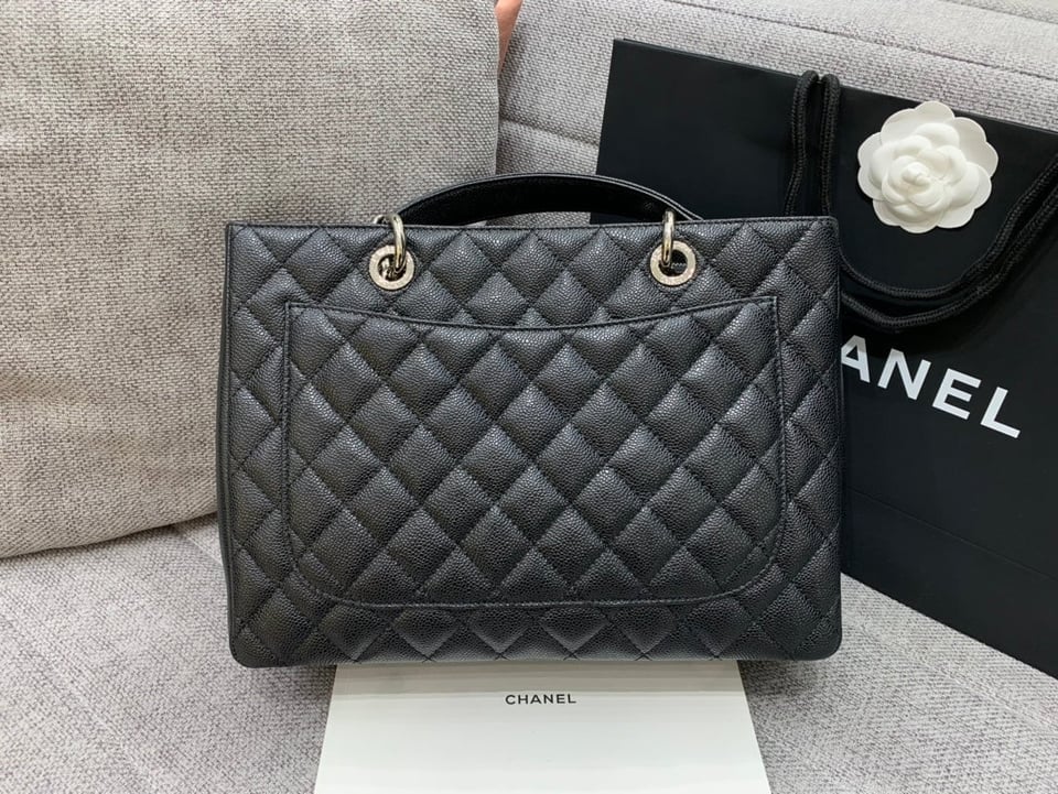 Chanel Grand Shopping Tote Bag 34Cm Black Caviar Silver Hardware view 3