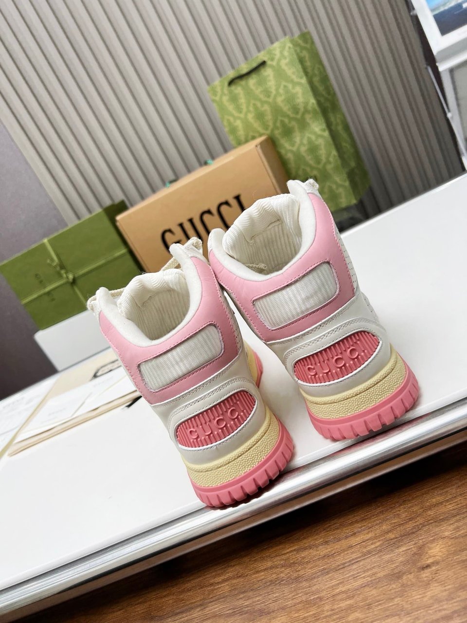 Gucci Women’S High Top Distressed Effect Sneaker Pink view 8