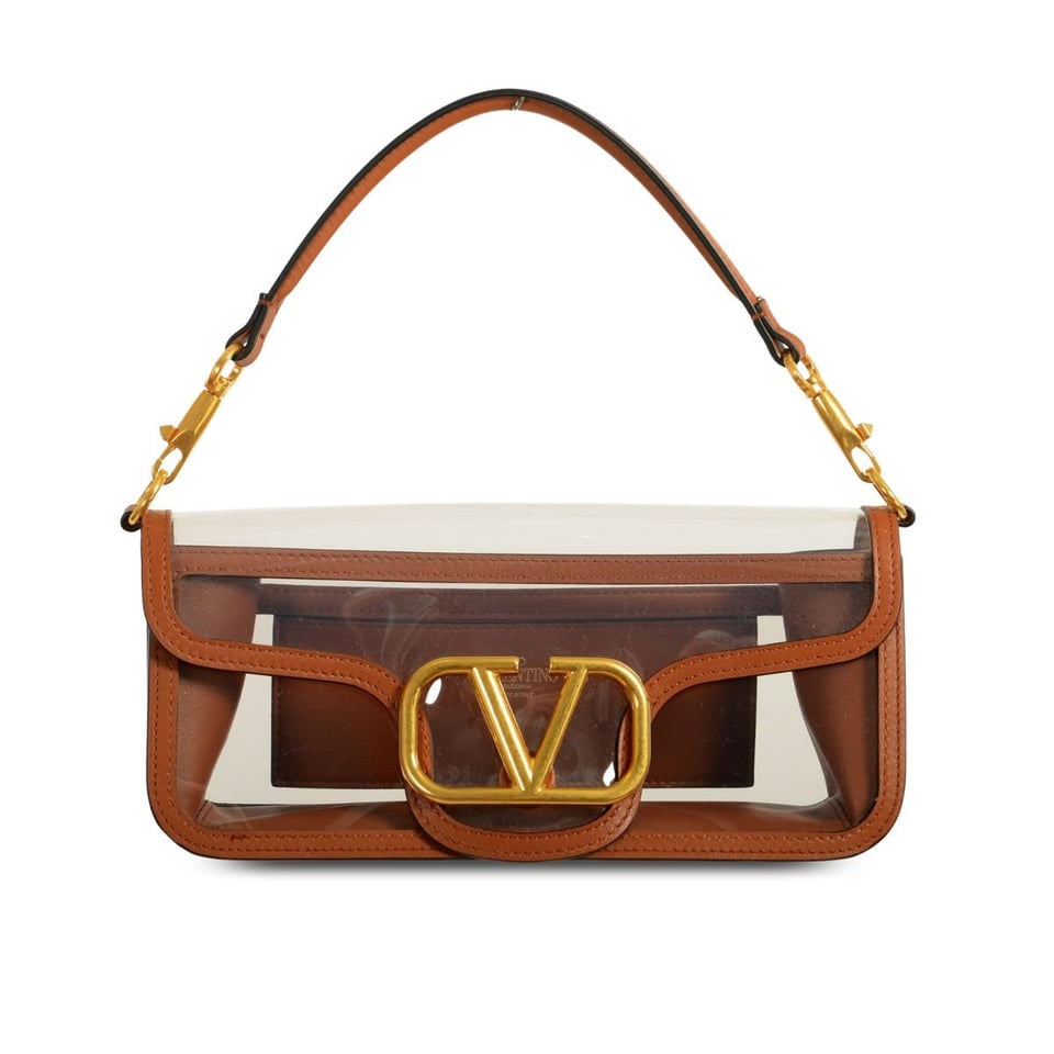 Valentino Garavani Locò Pvc And Leather Shoulder Bag Brown 24Cm view 2