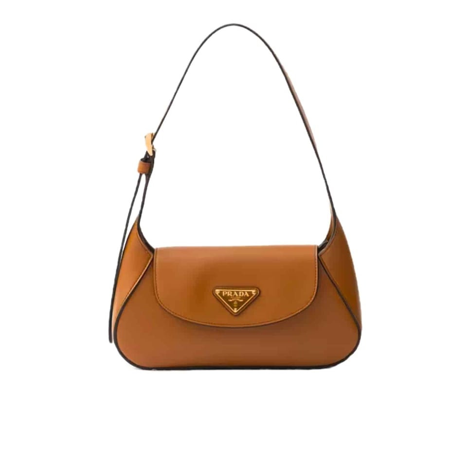 Prada Triangle Logo Shoulder Bag Caramel 24Cm