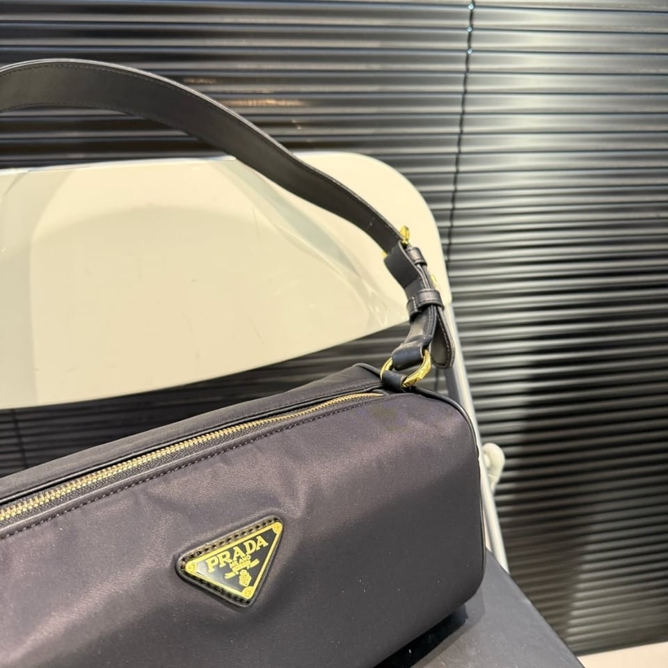 Prada Re Nylon Pouch Black 28Cm view 7