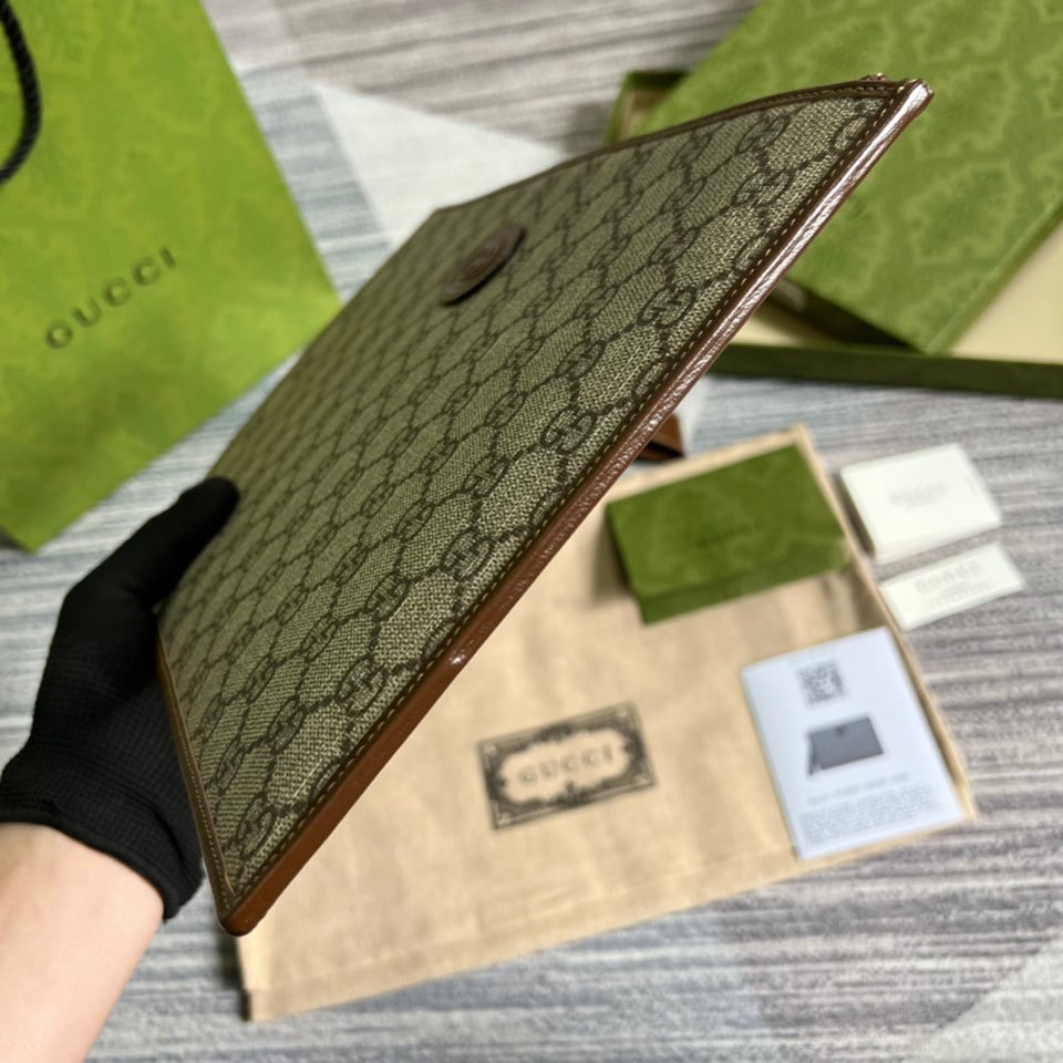 Gucci GG Wool Pouch With Interlocking G Brown 12in/31cm For Men view 7